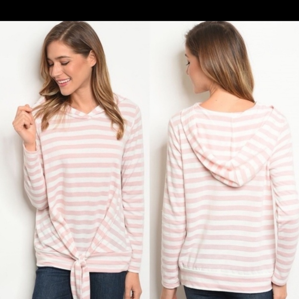 Pink & White Striped Hoodie Top - Picture 1 of 4